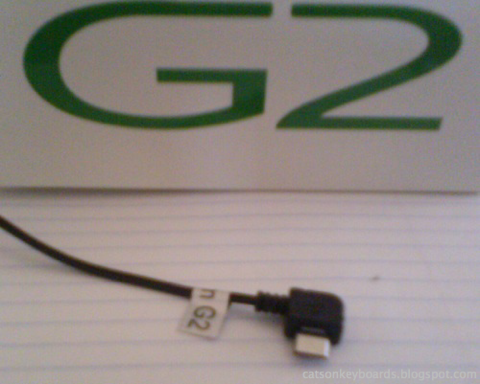 The non-standard plug end of the G2 cell phone.